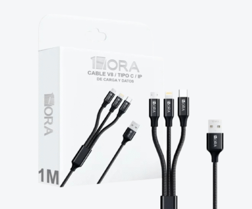 Cable 3 en 1 USB a Lightning + Micro USB + USB-C