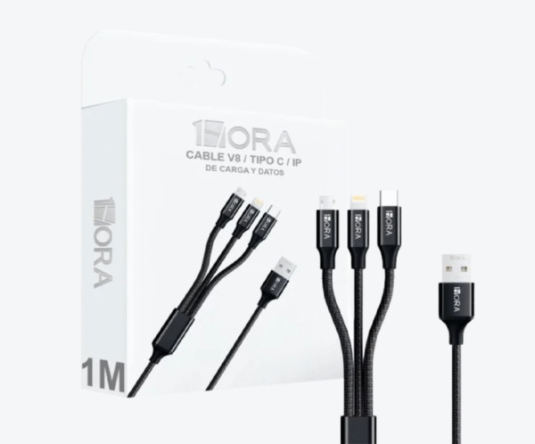 Cable 3 en 1 USB a Lightning + Micro USB + USB-C