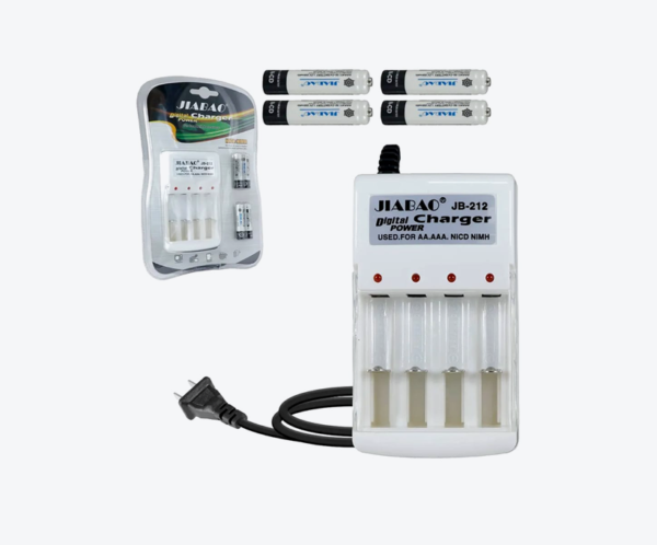 Cargador de baterías AA/AAA con 4 baterías AA- Marca Jiabao