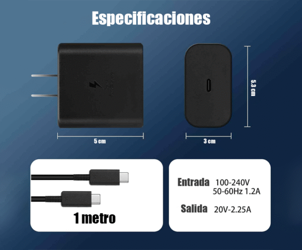 Cargador de 25W con cable tipo USB-C