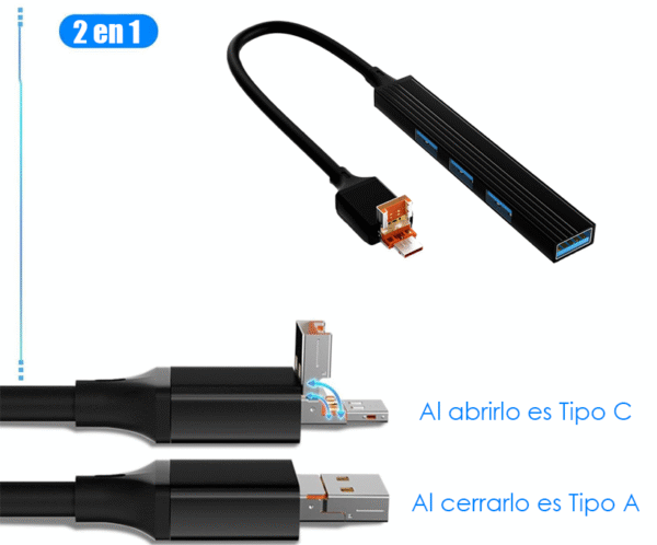 Adaptador Multipuerto USB-C/USB 4 en 1 con Tapa Abatible