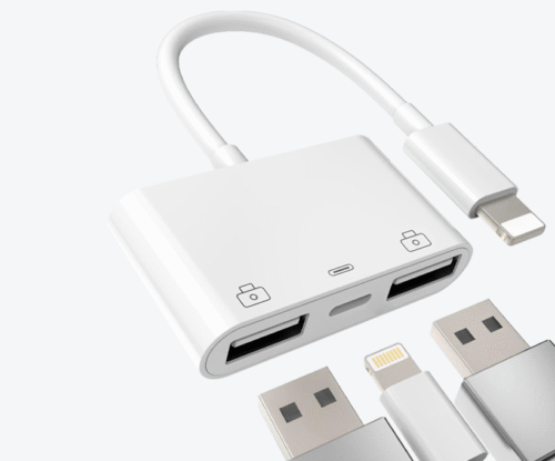 Adaptador de OTG Lightning a 2 USB y un Lightning hembra