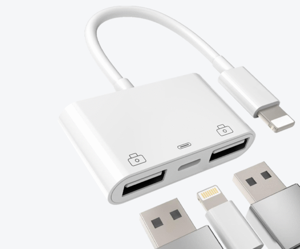 Adaptador de OTG Lightning a 2 USB y un Lightning hembra