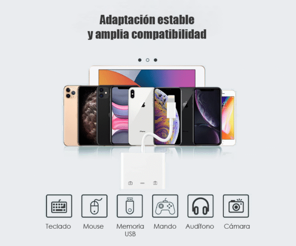 Adaptador de OTG Lightning a 2 USB y un Lightning hembra